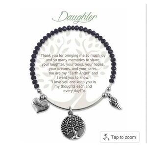 Earth Angel Women's Daughter Radiant‎ Black Stone Bracelet Gift Birthday NWT